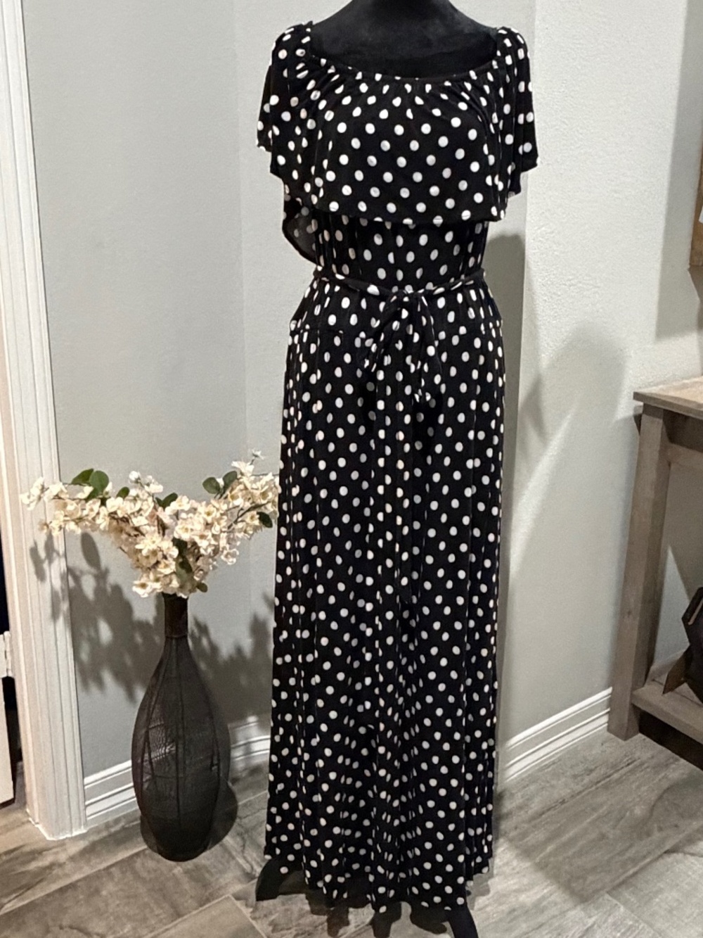 Lane Bryant Black & White Polka Dot Maxi Dress Size 18/20